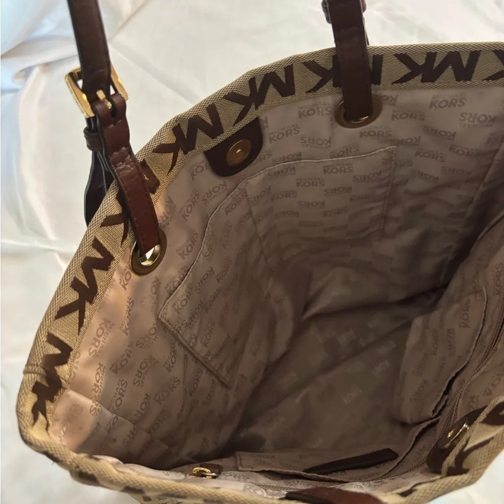 Michael Kors Brown Monogram Tote with Gold Charm